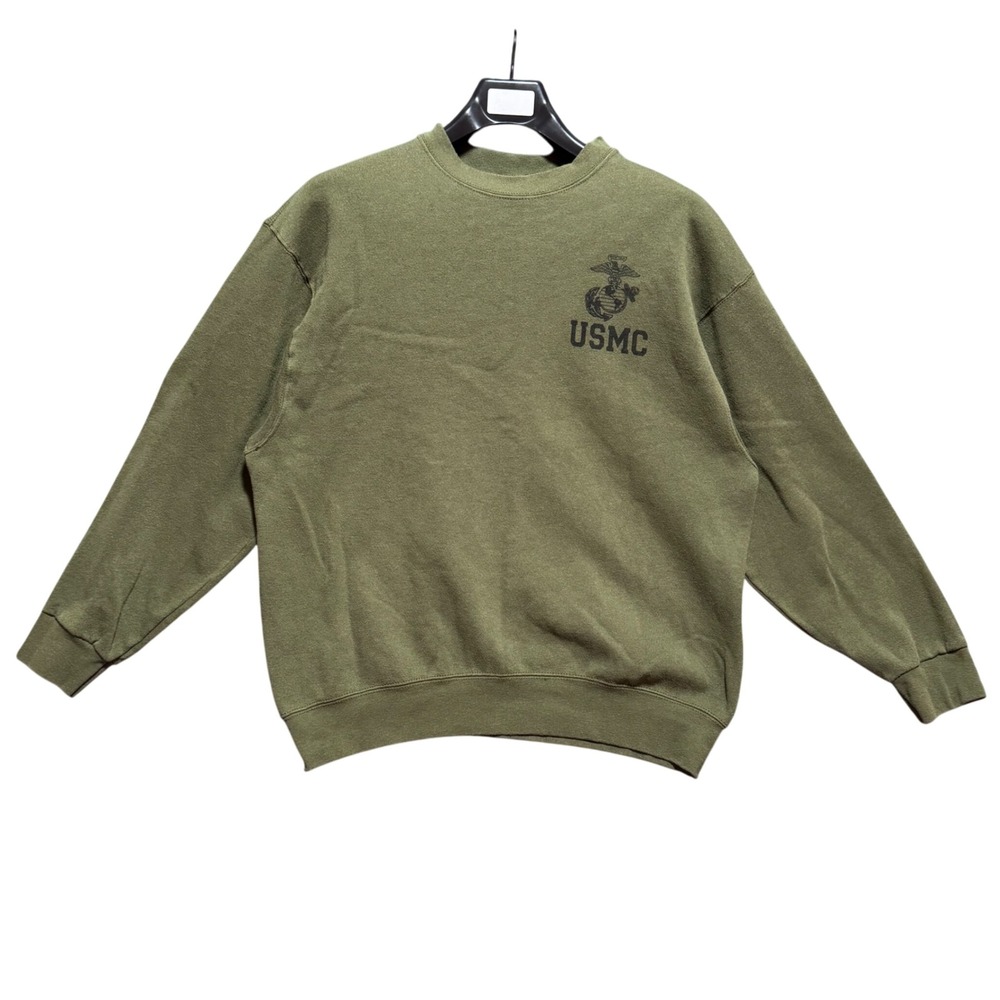 USMC United States Marine Corps Military Pullover Sweatshirt‎ Mens Olive Green